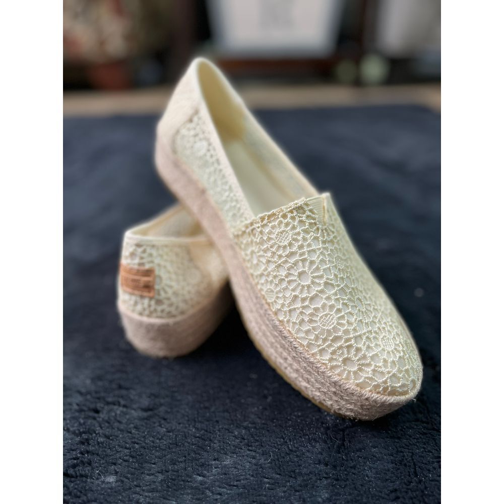 TOMS Valencia Platform Espadrilles Cream Lace Slip On Shoe Floral Crochet  US 10